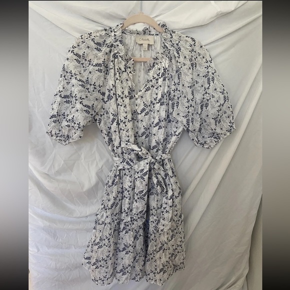 Cleobella Blue White Floral Cotton Puff Sleeve Nevah Mini Size Small Sundress - Picture 3 of 9